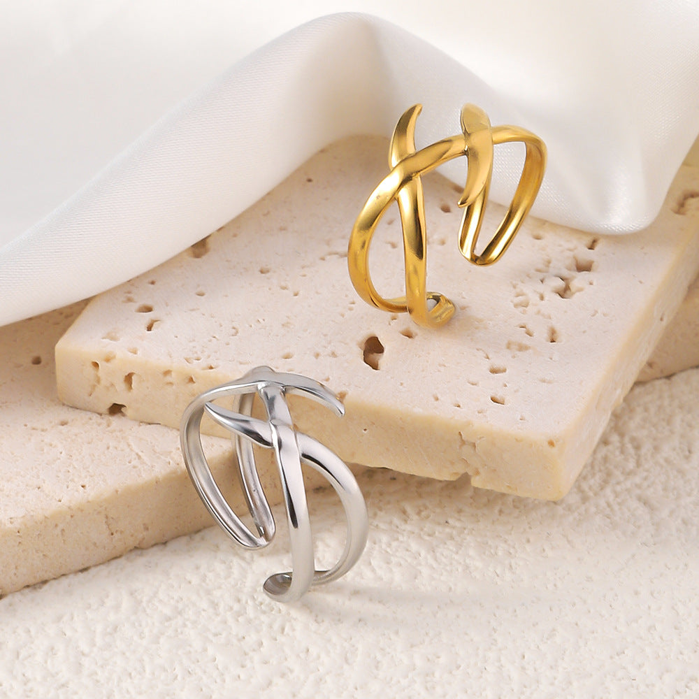 Wholesale Vacuum Gold Plated Irregular  Opening Adjustable Titanium Steel Ring