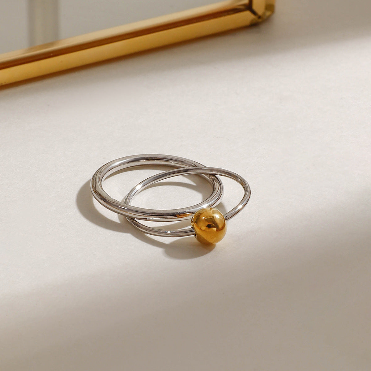 Wholesale  18k gold stainless steel gold and silver color matching double ring