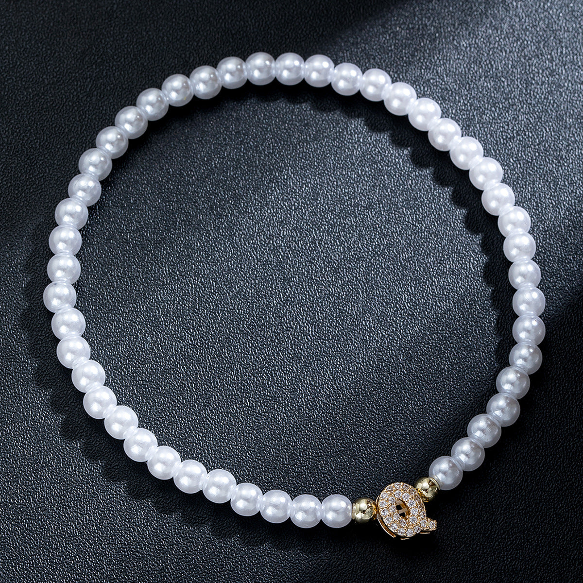 Wholesale Brass inlaid zirconium letter pearl beaded elastic anklet