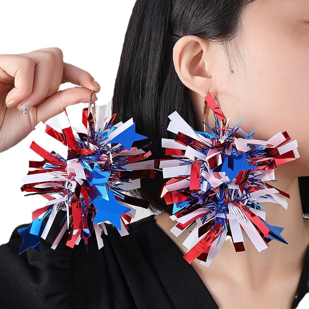 Wholesale U.S. National Day Independence Day Red White Blue Shiny Plastic Earrings