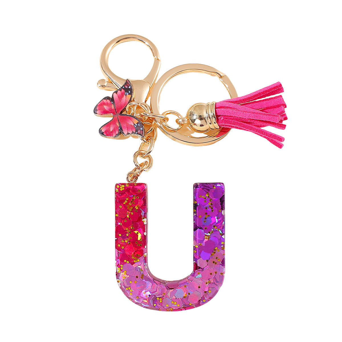 Wholesale 26 glue gradient sequin letter keychain