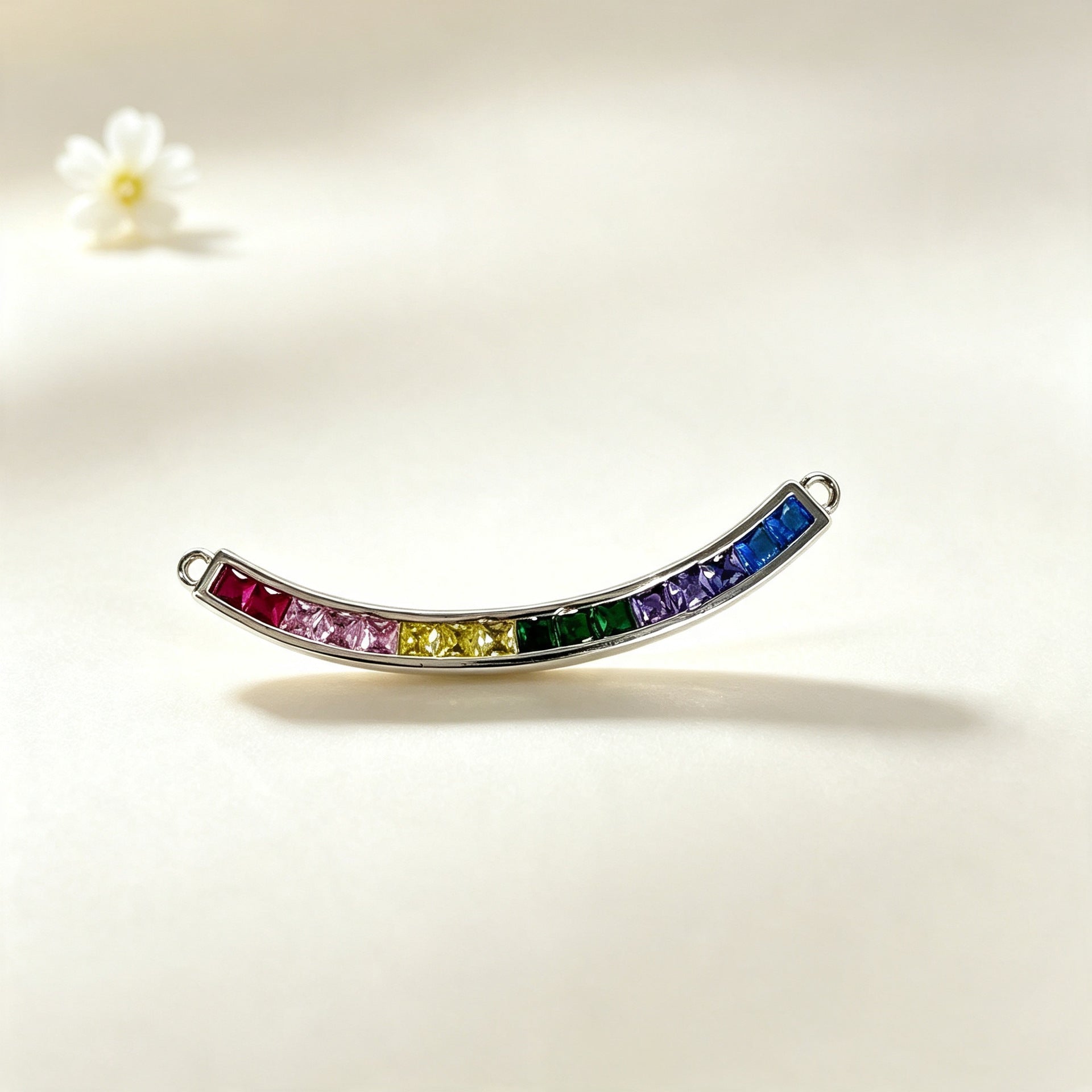 Wholesale Rainbow Zircon Geometric Curve Pendant Necklace Gold Plated Brass Fashion Accessory Gift For Women Boutique Resale