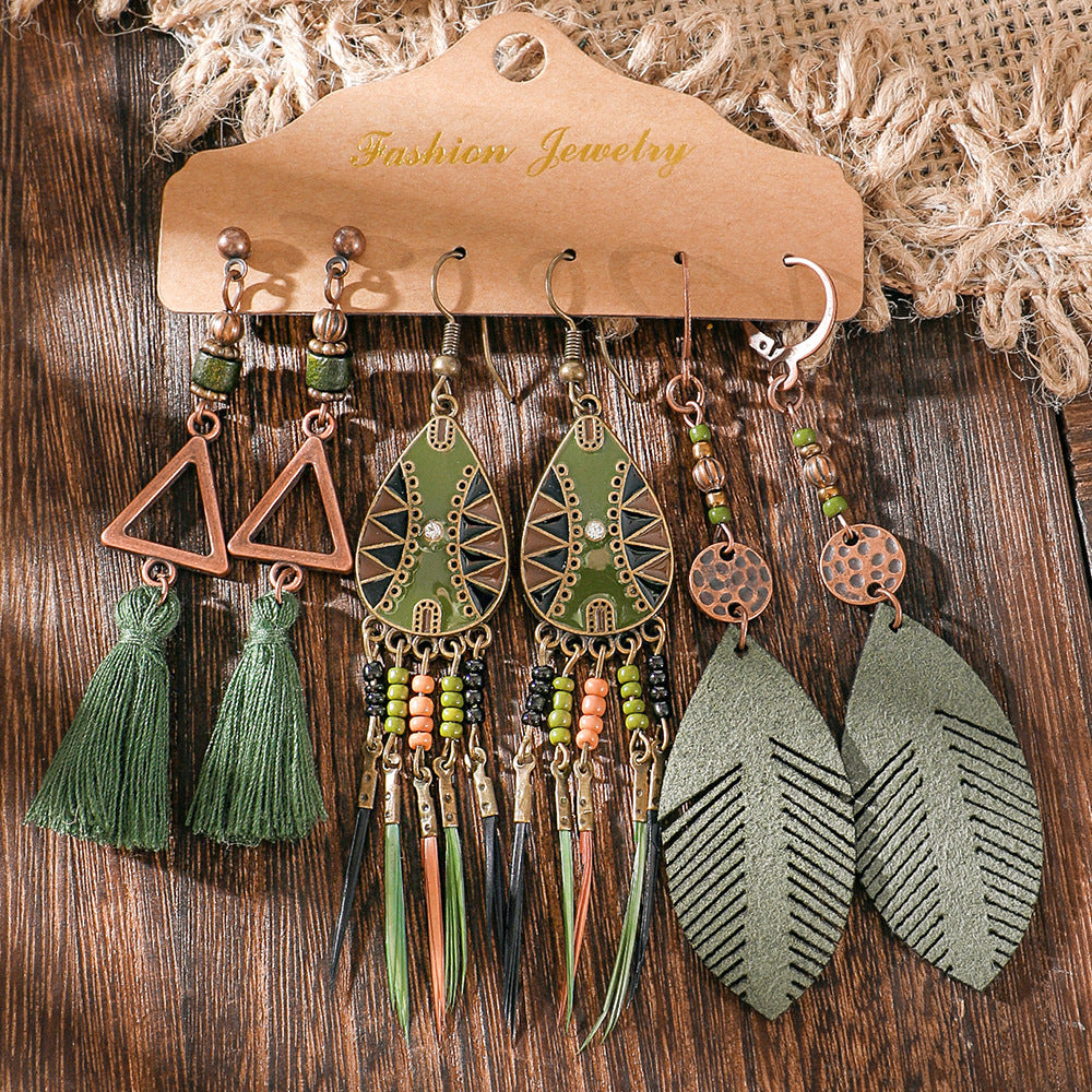 Wholesale Bohemian Colorful Tassel Earring Set Retro Ethnic Party Wear Fashion Accessory