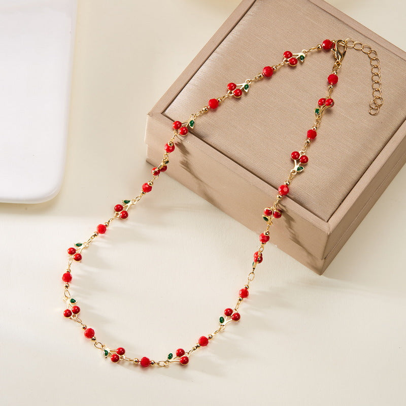 Wholesale retro painted red cherry necklace bracelet