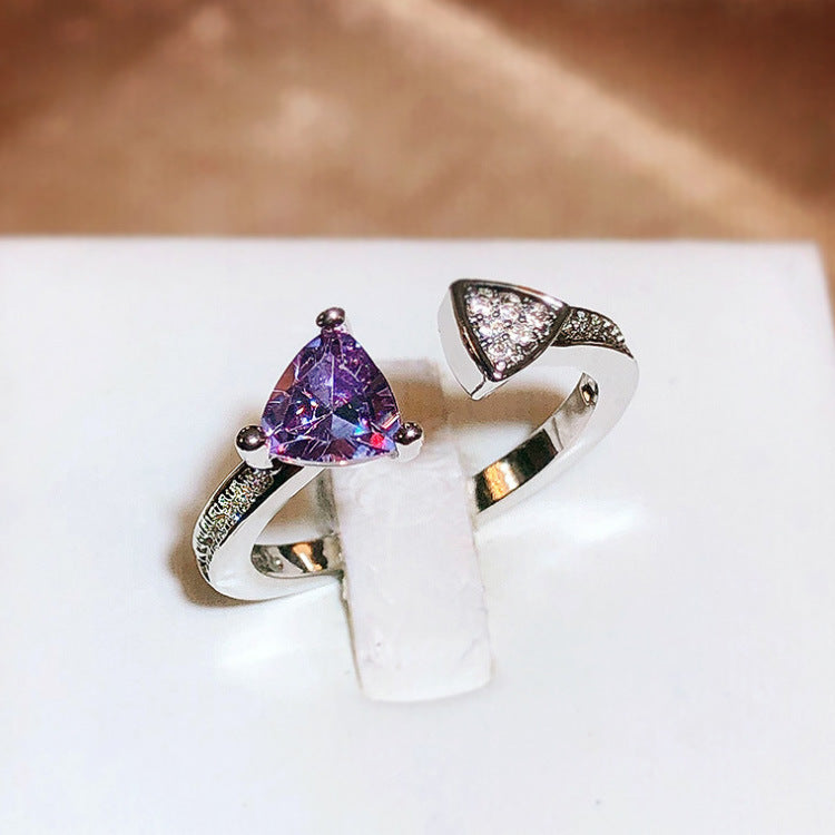 Wholesale  irregular love shaped amethyst triangle cut simple zircon ladies ring