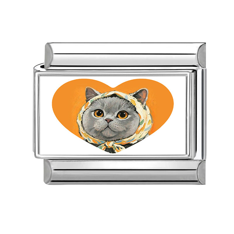Wholesale Stainless Steel Cat Love Pattern DIY Charm Bracelet Accessories for Jewelry Making