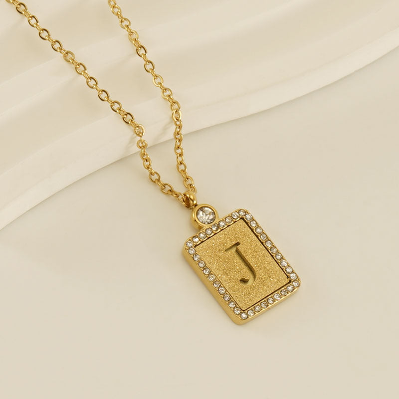 Wholesale Stainless Steel Pressed Sand Necklace Women's Diamond 18K Hollow 26 English Letters Clavicle Chain Choker Necklace ACC-NE-Zhongy002