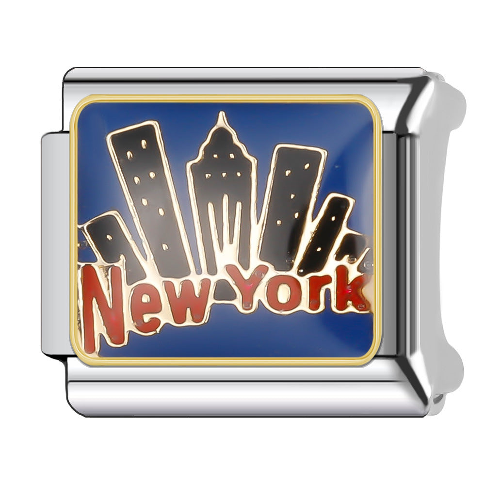 Wholesale Italian Charm Bracelet 9mm DIY Splicing National Tourism Scenic Logo Stainless Steel Composable Bracelet