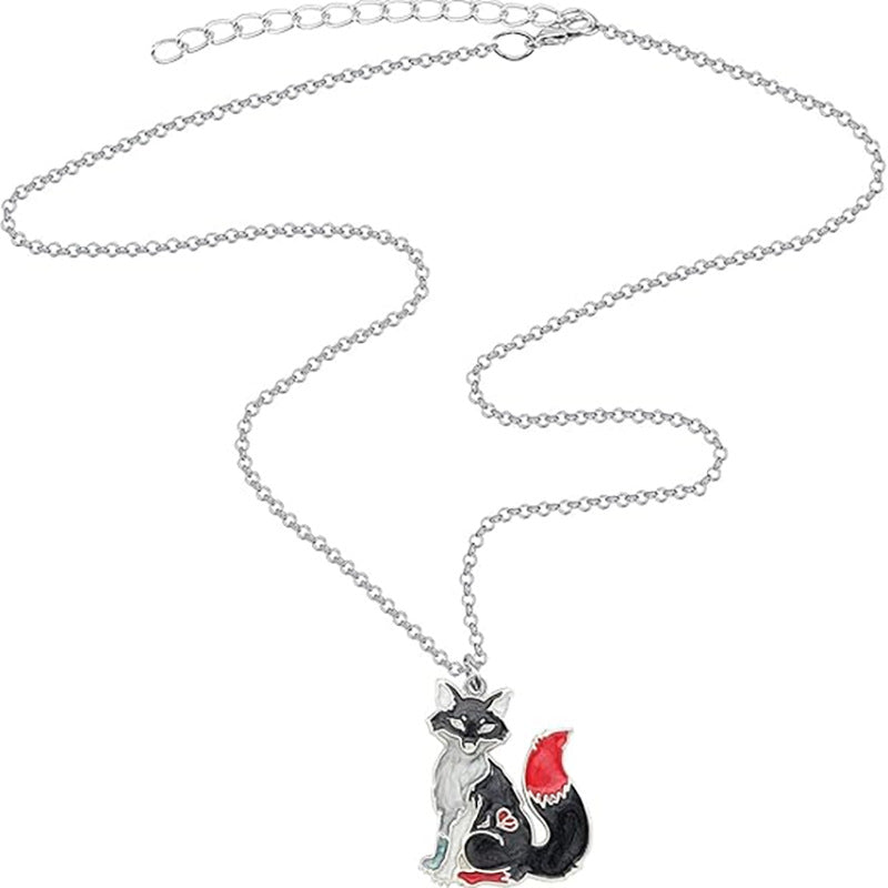 Wholesale Enamel oil drop pendant colorful fox necklace