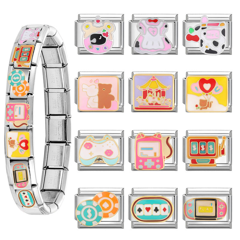 Wholesale Italian Beaded Bracelet 9mm DIY Splicing Removable Orange Game Series Titanium Steel Combinable Bracelet