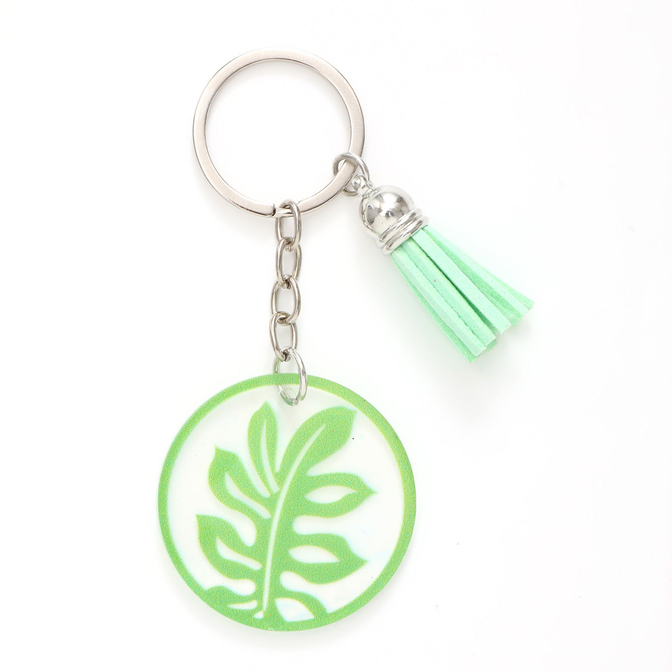 Wholesale Flower Leaves Green Tassel Acrylic Keychain ACC-KC-YTian007