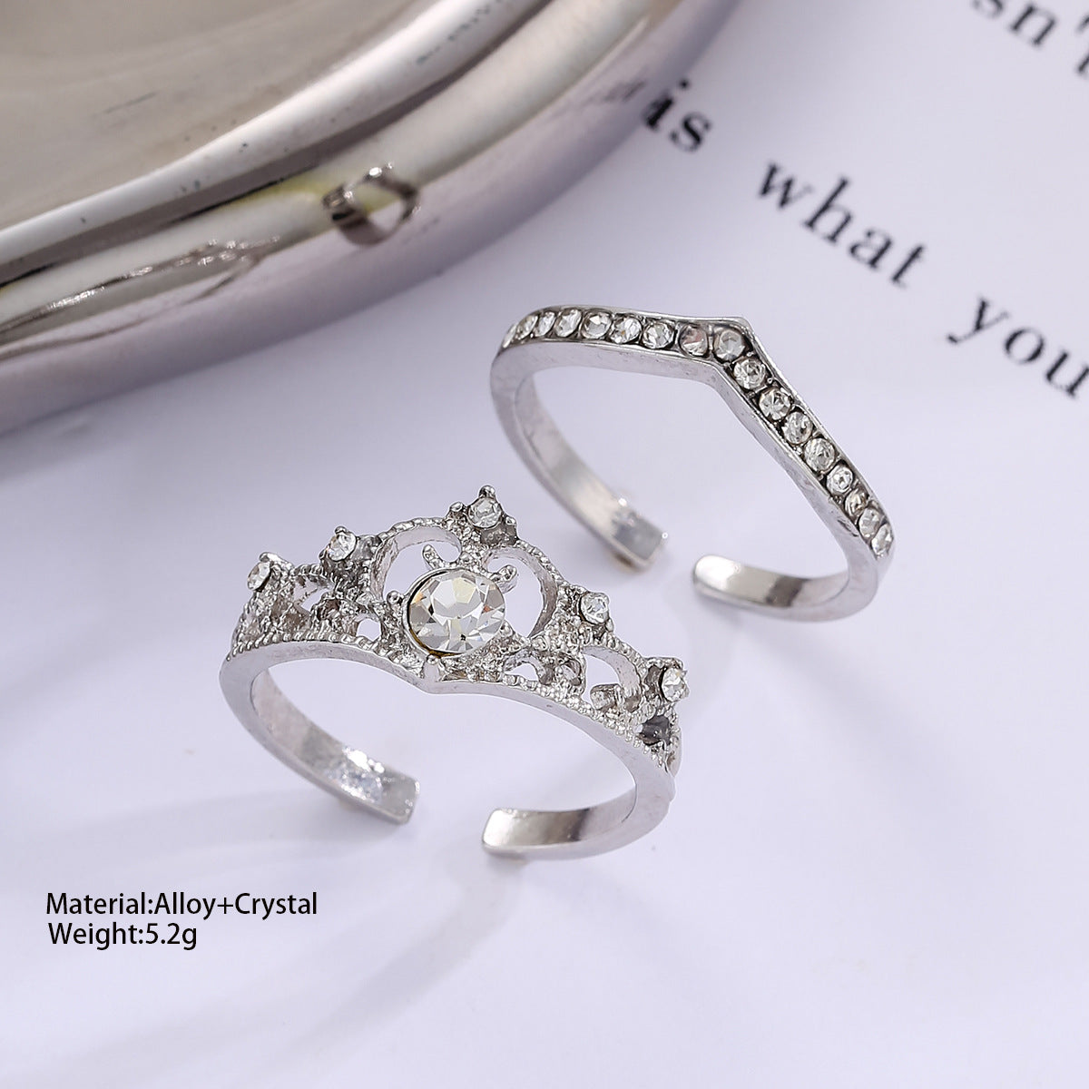 Wholesale Crown rhinestone ring two-piece set