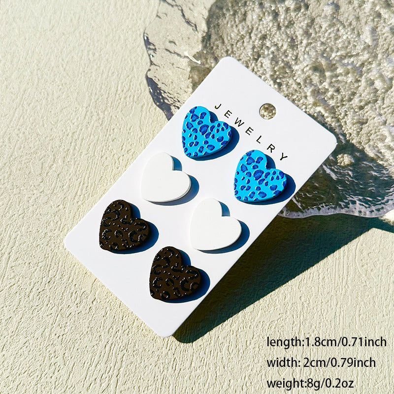 Wholesale  3pcs/set Valentine's Day Denim love paint printing clay texture stud earrings