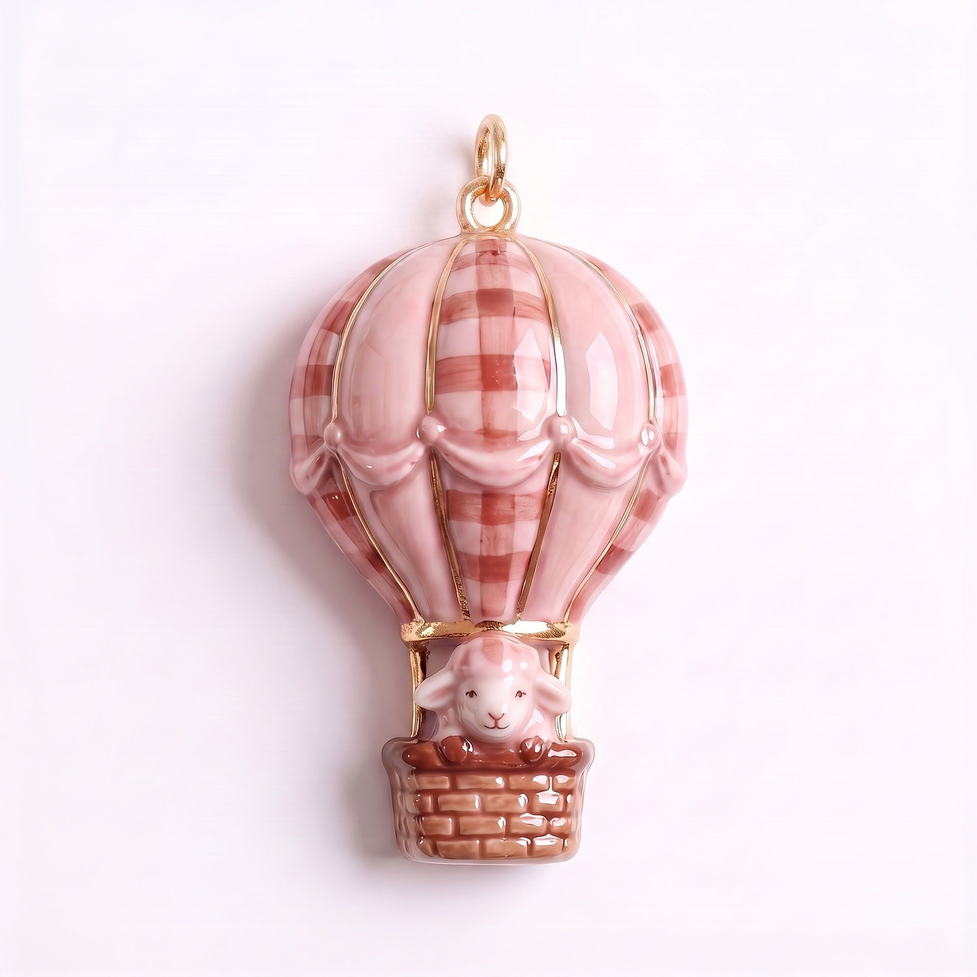 Wholesale Lolita pink checkered sheep enamel pendant,  hot air balloon teacup,  sheep DIY bracelet,  necklace,  earrings,  jewelry accessories
