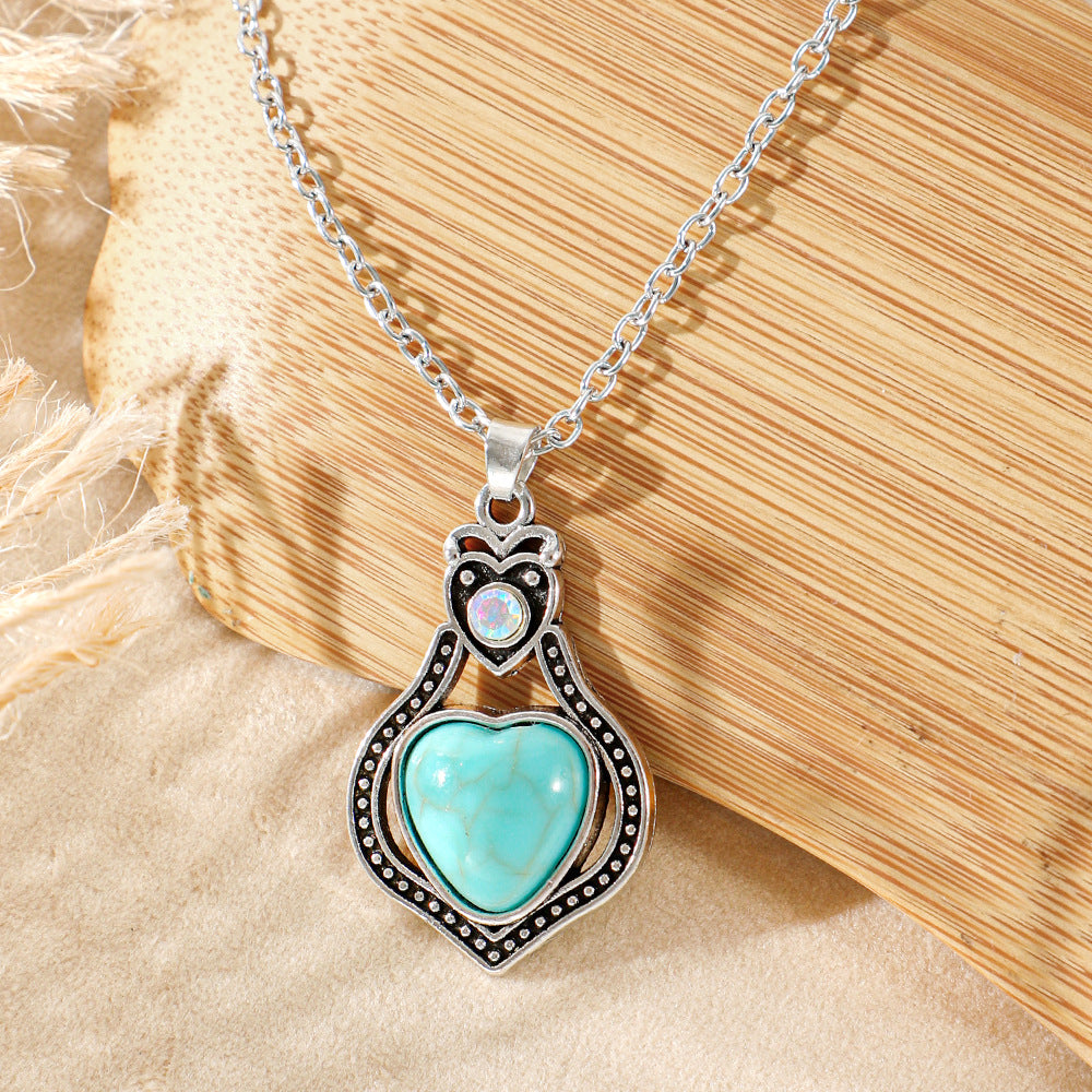 Wholesale Bohemian Heart Drop Pendant Necklace - Ethnic Style Zinc Alloy Inlay for Everyday Fashion Accessory