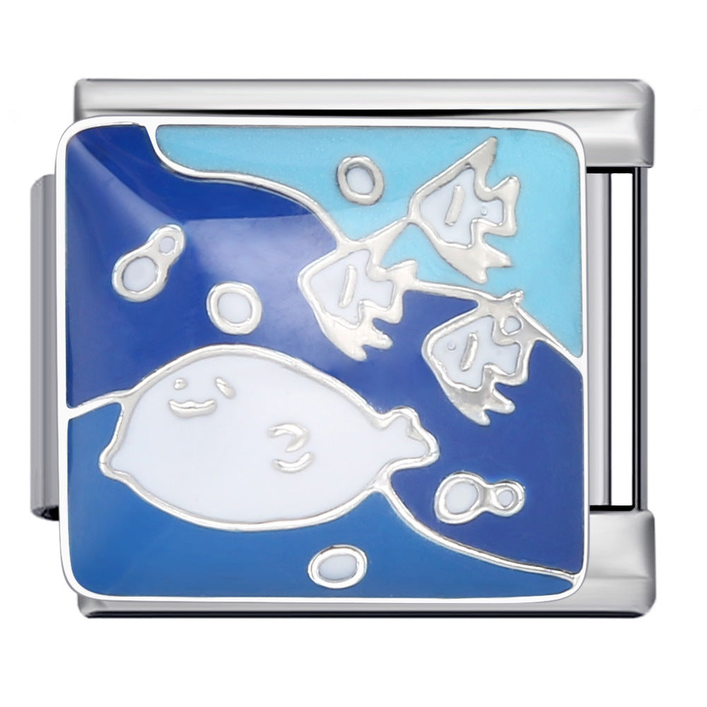 Wholesale  Italian Module Bracelet  Blue Ocean ElementsStainless Steel Welding Pattern DIY Charms