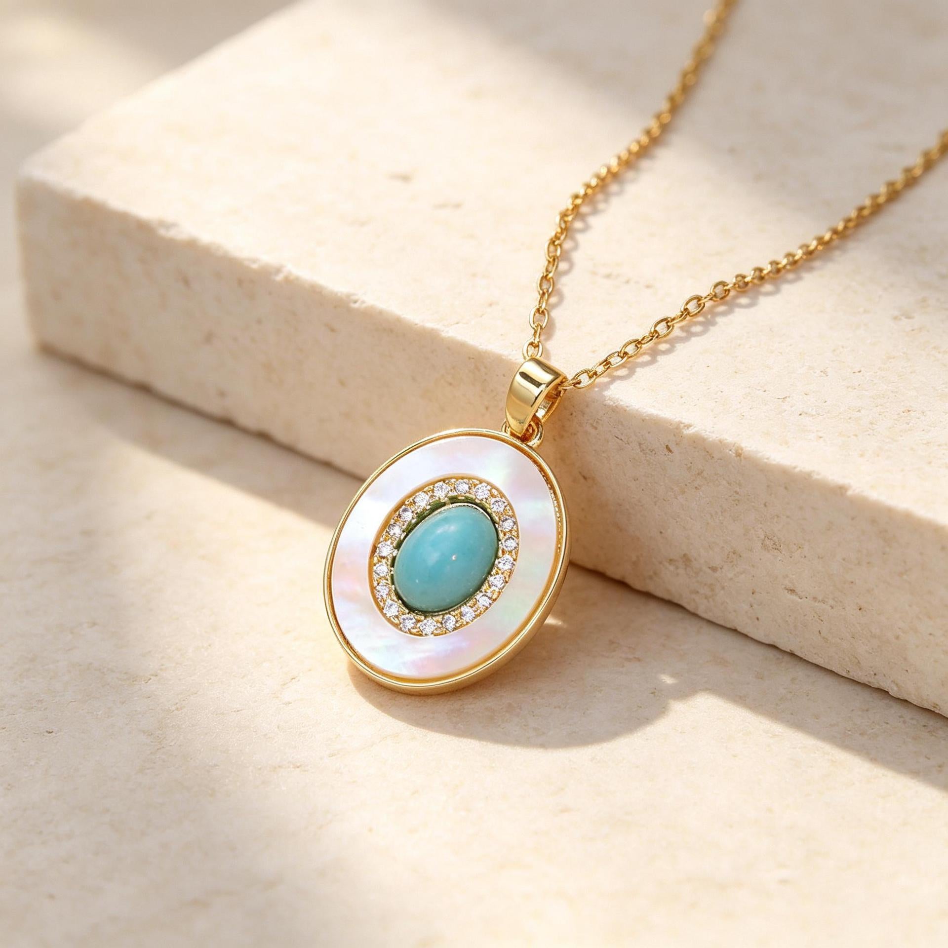 Wholesale Titanium Steel Turquoise Oval Gemstone Necklace Layered Fashion Jewelry Accessory Stylish Gift For Resale