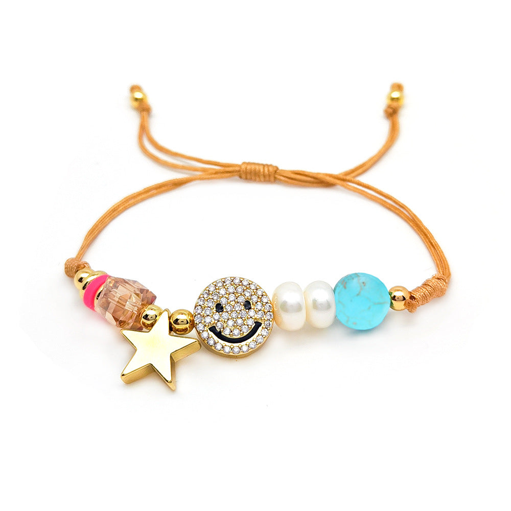 Wholesale Stacked Turquoise Handwoven Diamond Smiley Beaded Pearl Bracelet Miyuki ACC-BT-Qiqi013