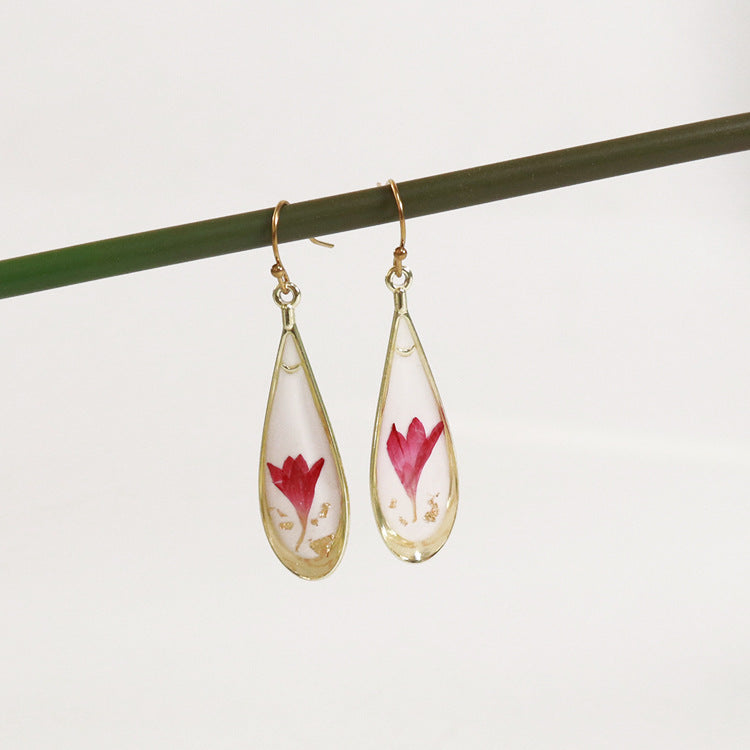 Wholesale 6pcs/pack Herbarium Resin Colored Dried Flower Earrings