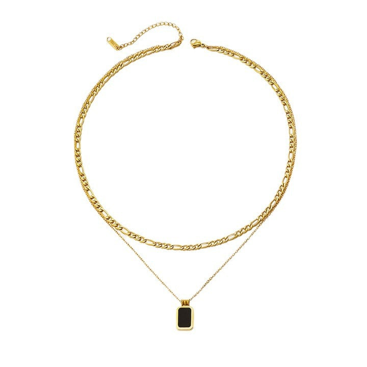 Wholesale Double-Layer Square Pendant Stainless Steel Necklace