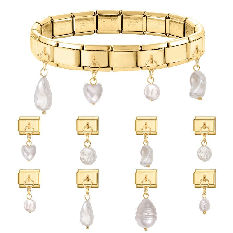 Wholesale Italian Charm Bracelet 9mm DIY Splicing Gold Pendant Stainless Steel Composable Bracelet