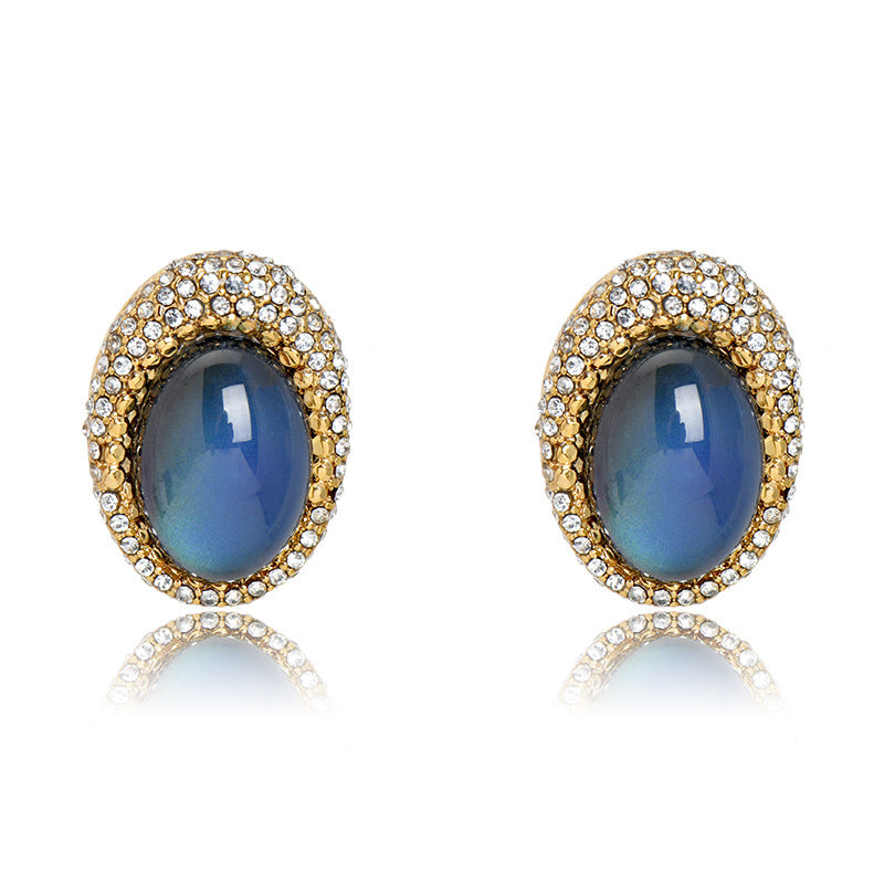 Wholesale Oval Light Luxury Geometric Color Changing Glass Full Diamond Earrings ACC-ES-JiuJia003