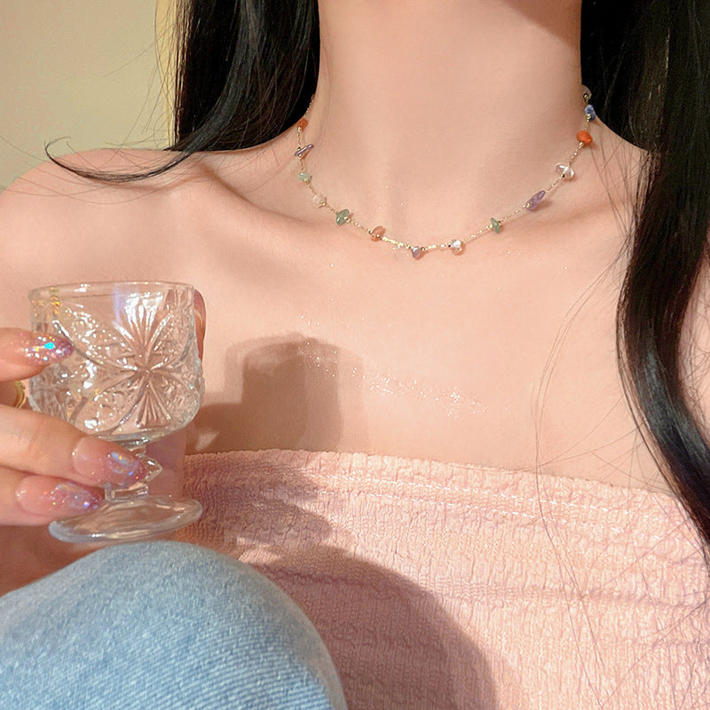 Wholesale Chic Rainbow Square Stone Collarbone Necklace Zinc Alloy Electroplated Fashion Jewelry Accessory For Everyday Wear