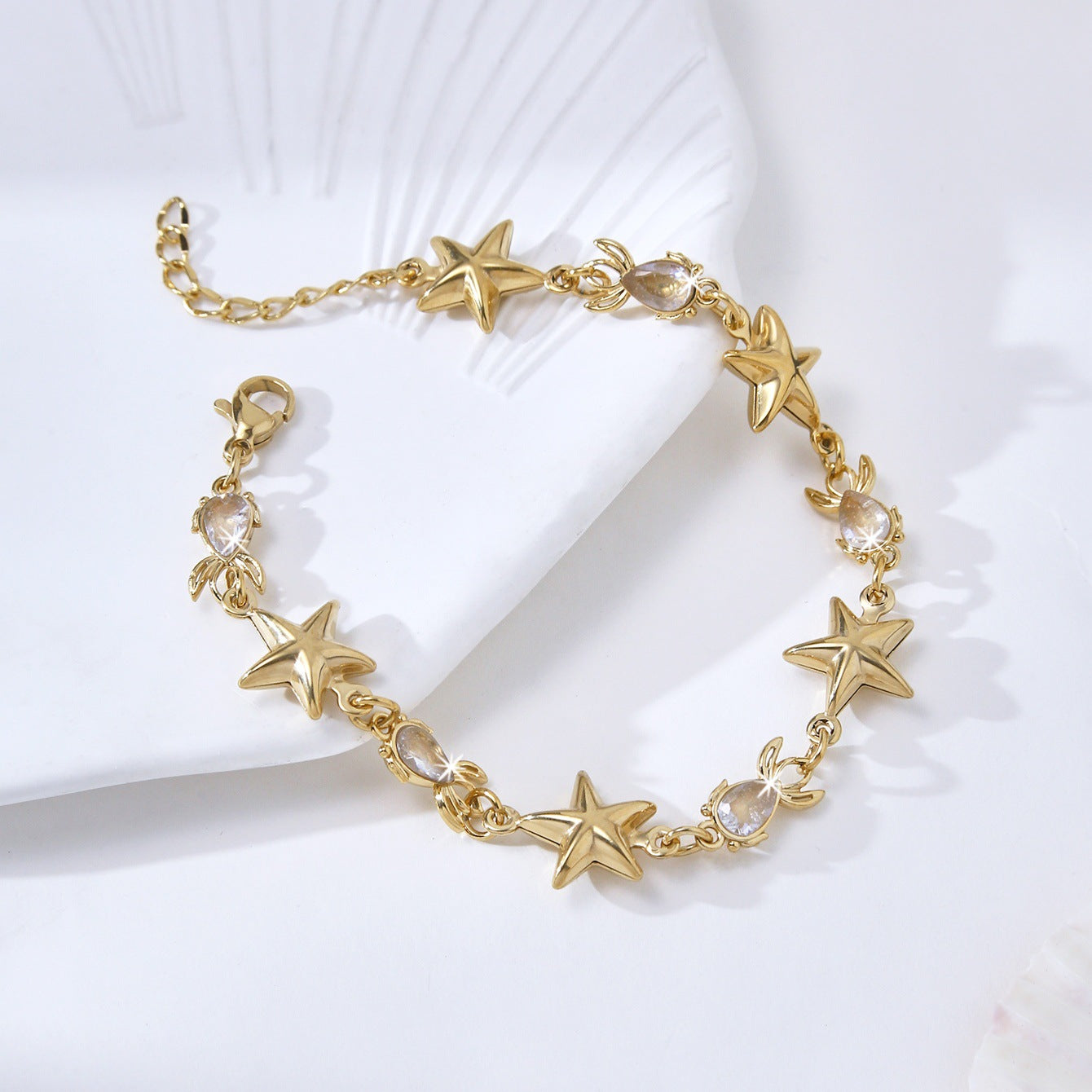 Wholesale Gold Plated Titanium Steel Bracelet Colorful Heart Star Charm Unisex Casual Everyday Wear Anniversary Gift Boutique Resale