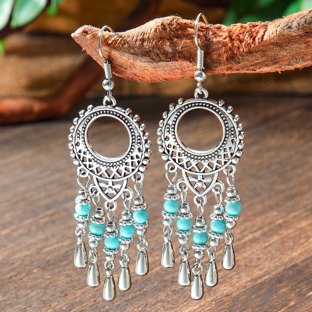 Wholesale Bohemian Geometric Turquoise Metal Earrings Fashion Accessory for Gift