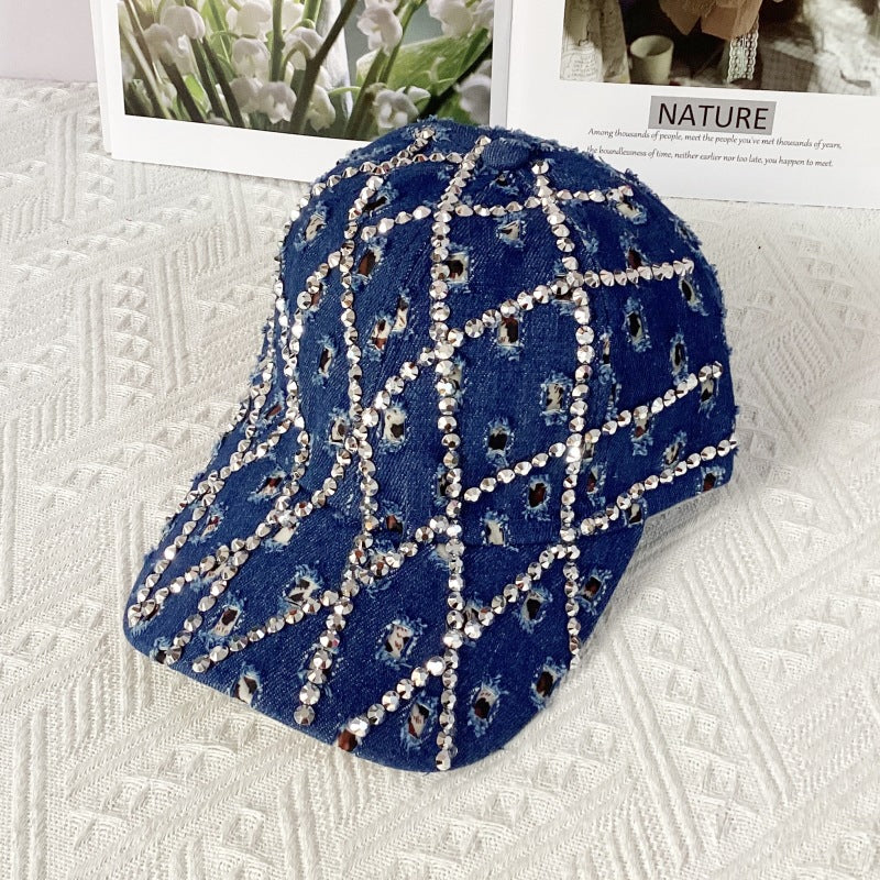 Wholesale  Ripped Leopard Washed Cowboy Hat  Diamond Rhinestone Fashion Baseball Cap