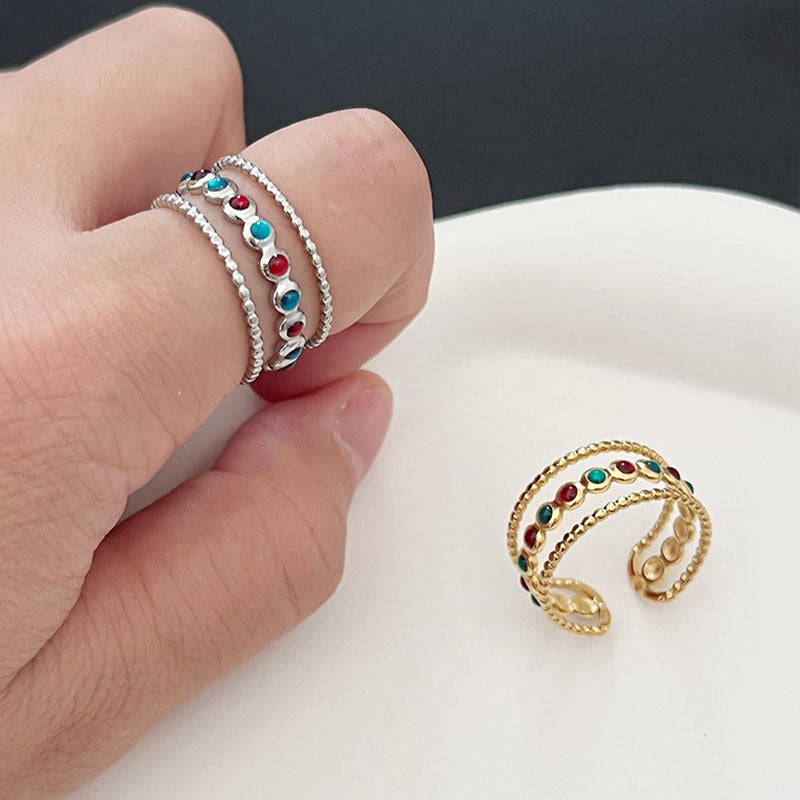 Wholesale stainless steel open hollow dot drop oil color ring