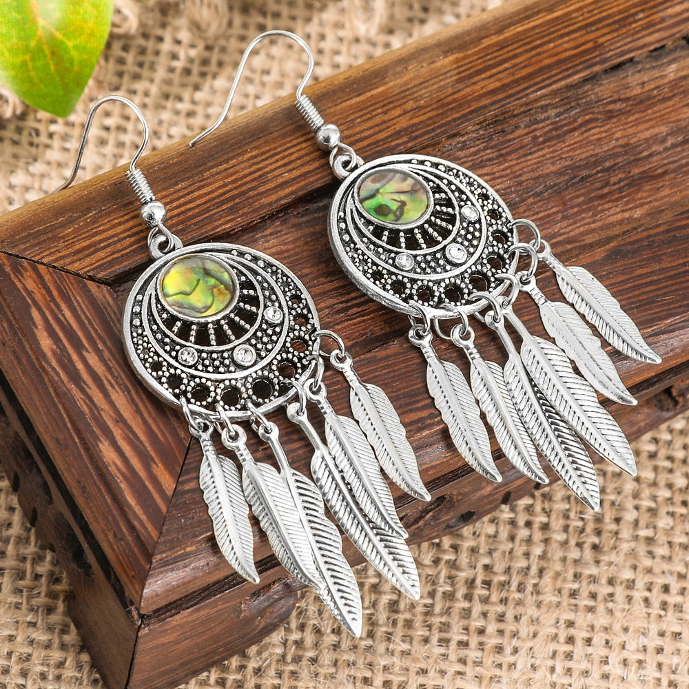 Wholesale Ethnic Style Zinc Alloy Abalone Shell Tassel Earrings for Women Long Exotic Fashion Accessory Boutique Resale