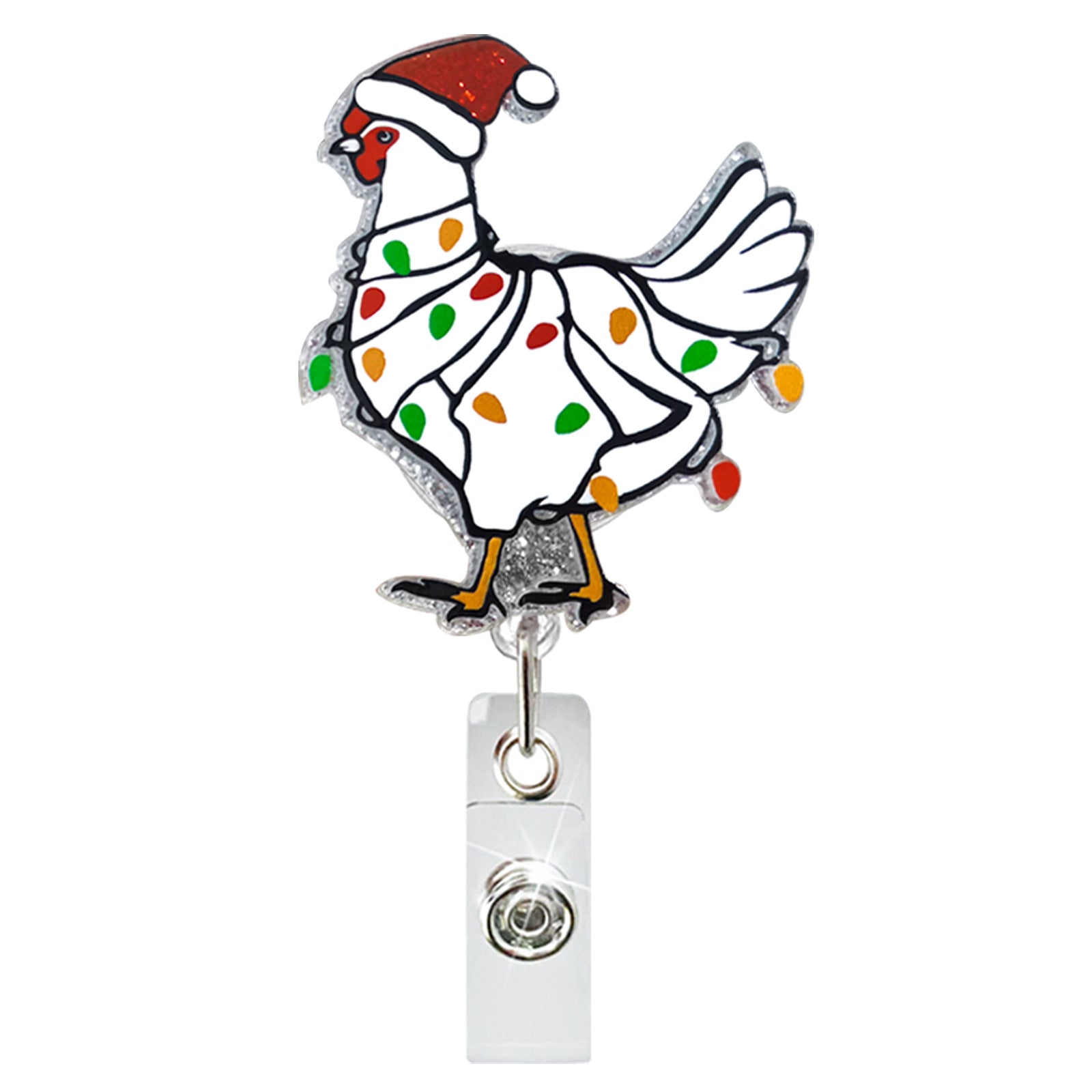 Wholesale Christmas Glitter Acrylic Sloth Dinosaur Puppy Retractable Rotating Badge Keychain ACC-KC-QiDing032
