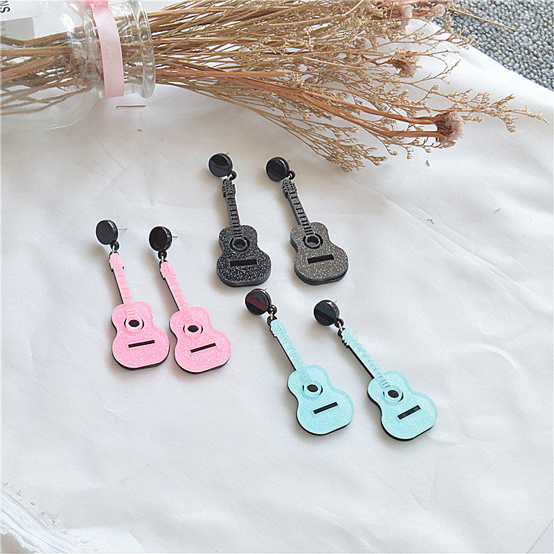 Wholesale Acrylic Earrings Hip Hop Hipster Music Exaggerated Guitar Earrings ACC-ES-XN013