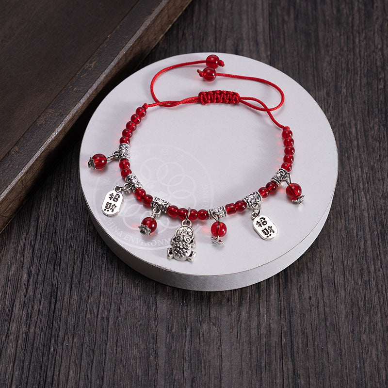Wholesale Ethnic Tibetan Silver Red Bead Bracelet Anklet