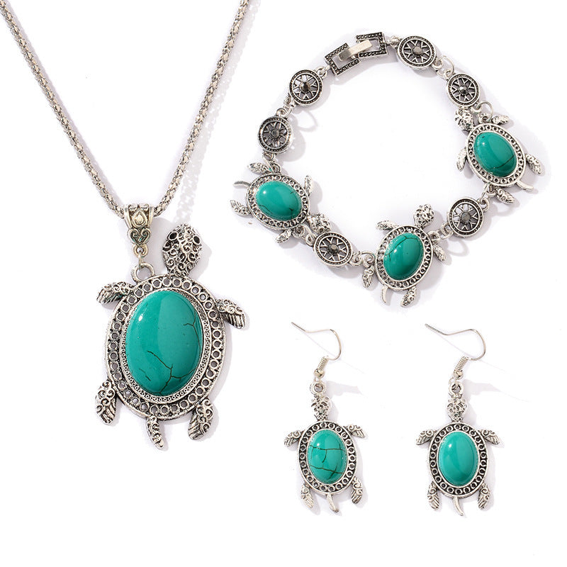 Wholesale Bohemian Vintage Turquoise Turtle Earrings,  Bracelet,  and Necklace Set