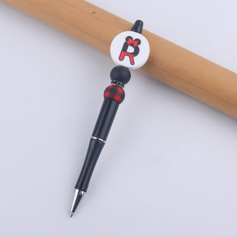 Wholesale  handmade beaded pen DIY creative silicone teether English letter  ballpoint pen