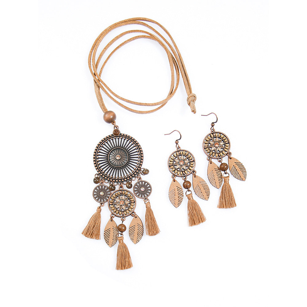 Wholesale Alloy Bohemian Geometric Hollow Earring and Necklace SetTrendy Jewelry Accessory for Everyday Wear