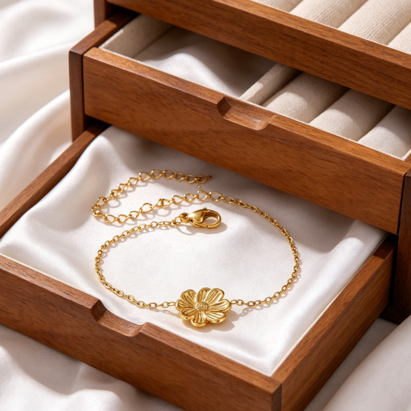 Wholesale Gold-Plated Copper Flower Bracelet &  Ring Set - Fashion Jewelry Accessory for Resale
