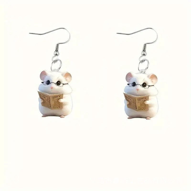 Wholesale Reading hamster acrylic earrings