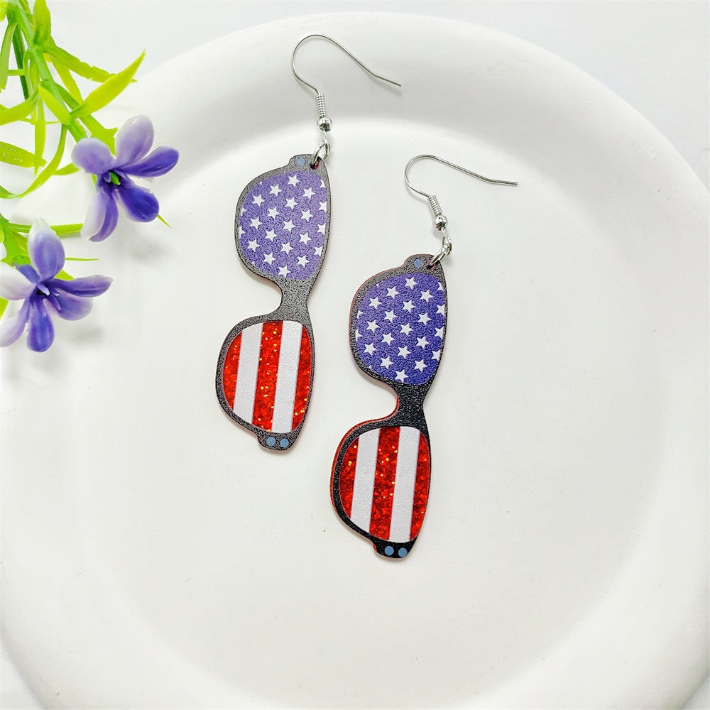 Wholesale Leather American Independence Day Earrings Red White and Blue Flag Color Love Heart Star Sun Flower Earrings ACC-ES-Qiyu001