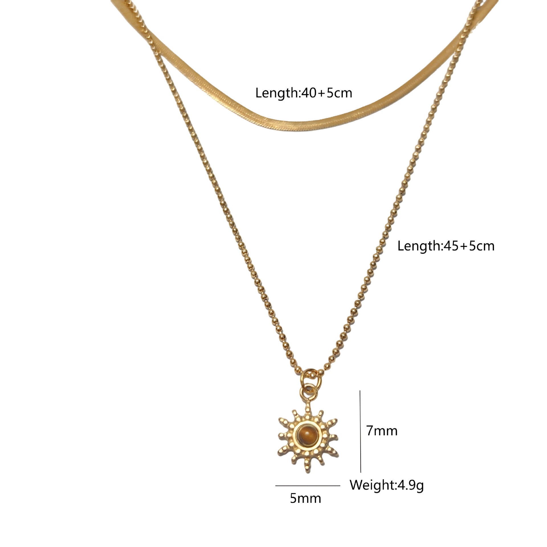 Wholesale Stainless Steel  Gold Sunflower Yellow Tiger Stone Necklace