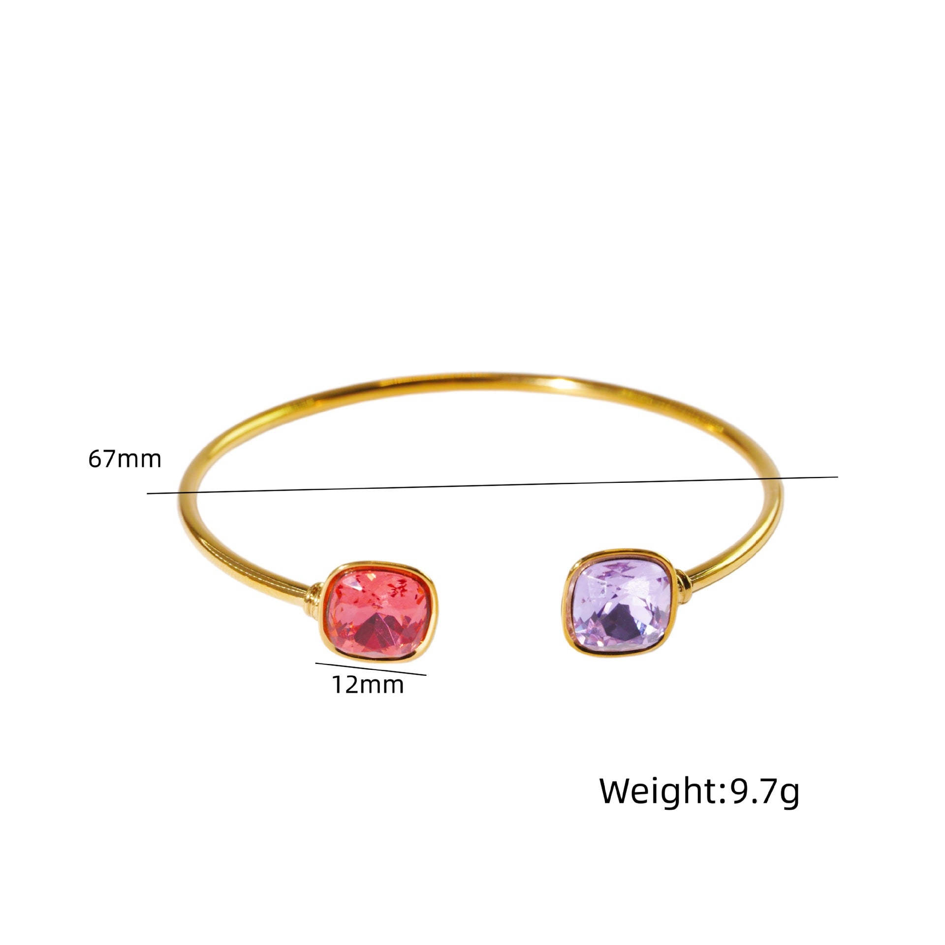 Wholesale Modern Minimalist Double Gemstone Inlaid Stainless Steel Open Bracelet Fashion Accessory Boutique Resale Gift