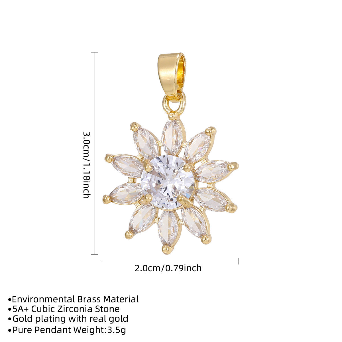 Wholesale Copper Zircon Sunflower Pendant Necklace,  TrendyChic Sunflower Design,  Ideal for Boutique Resale or Everyday Layering Jewelry