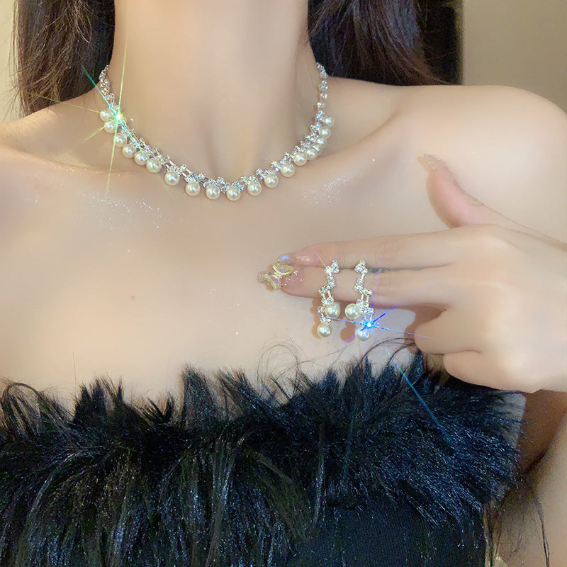 Wholesale Full Diamond Water Drop Tassel Necklace Light Luxury Necklaces Clavicle Chain ACC-NE-Miaosi013