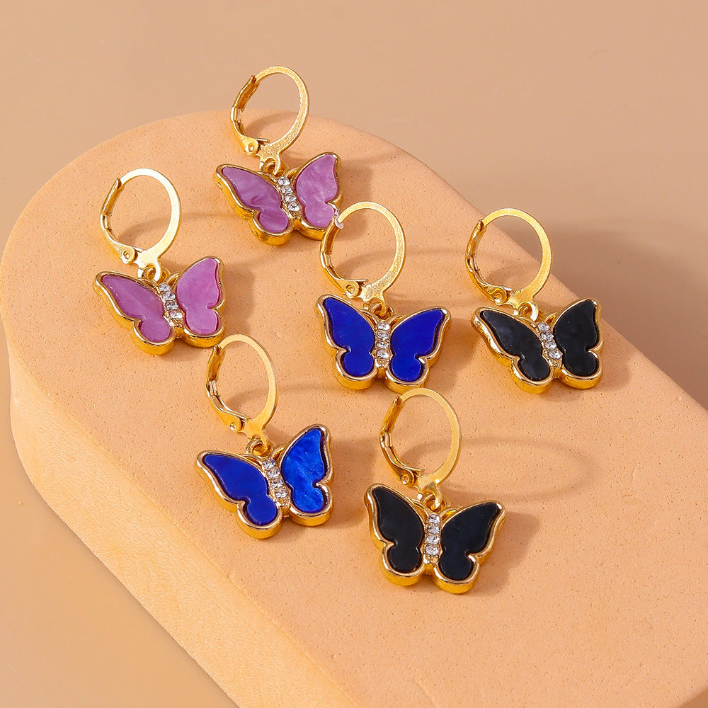 Wholesale Oil drip butterfly earrings set