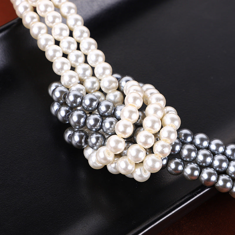 Wholesale  Multi-layer  Pearl High Quality Necklace Black and White Grey White  Necklace