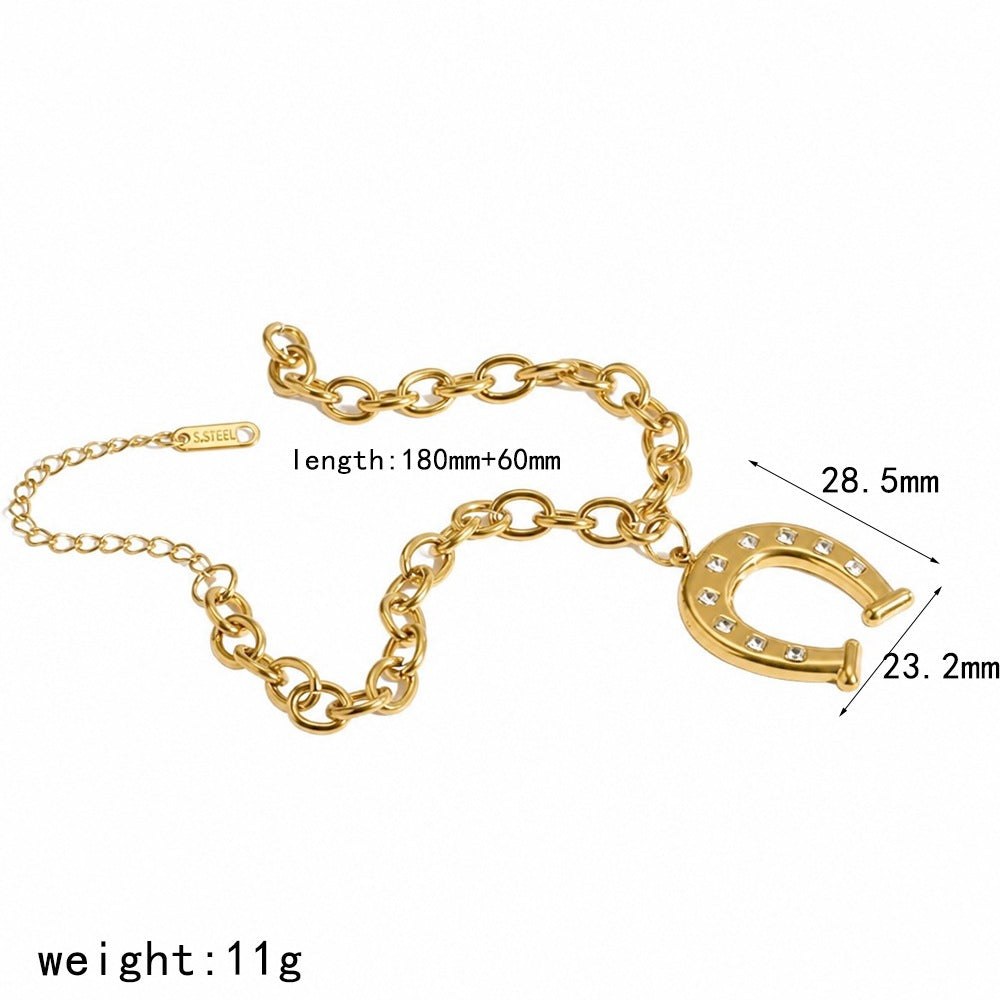 Wholesale Stainless Steel Horseshoe U Shape Necklace And Bracelet Set Everyday Fashion Jewelry