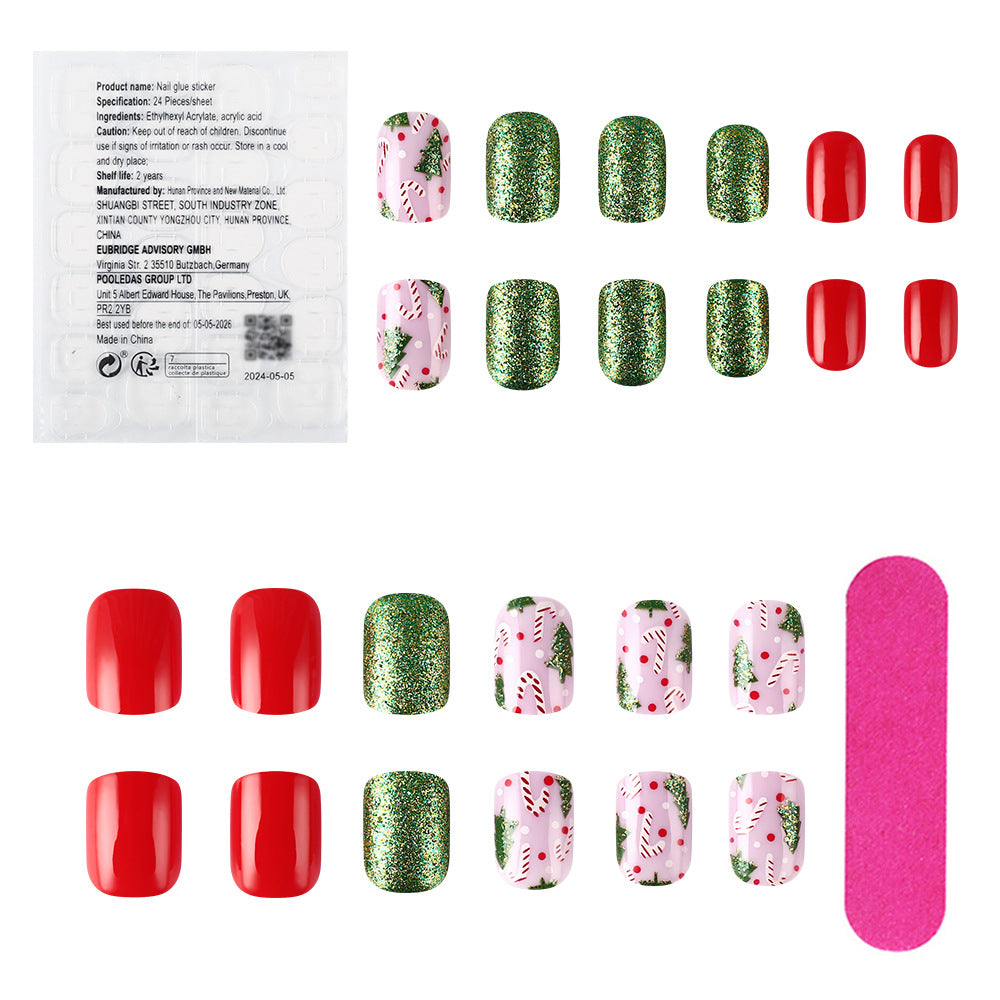 Wholesale 24 Pieces/box Christmas Red and Green Canes Nails Kits Nail Stickers ACC-NS-MiKe008