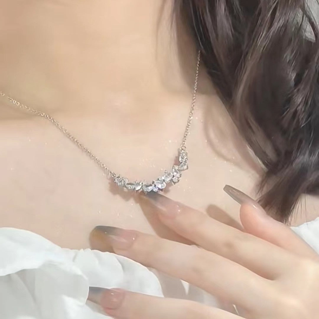 Wholesale flower smile female zircon pendant  light luxury clavicle necklace